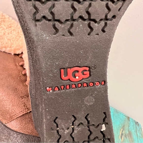 UGG Zea Chocolate Brown Wedge Ankle Shearling Boots Size 7 - Picture 11 of 16